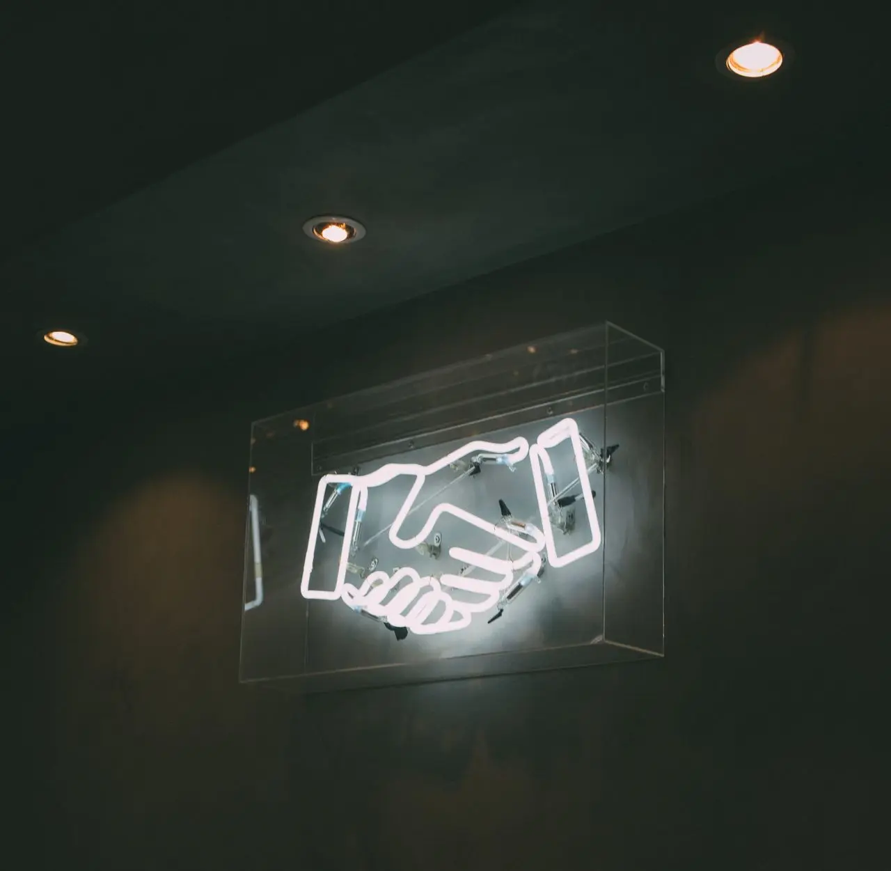 human hand neon signage